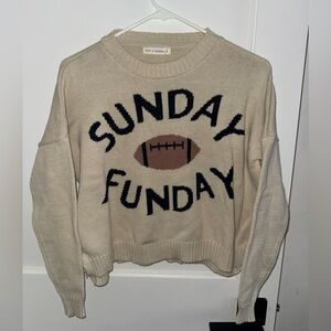 moon & madison Cream and Black Sunday Funday Football Sweater